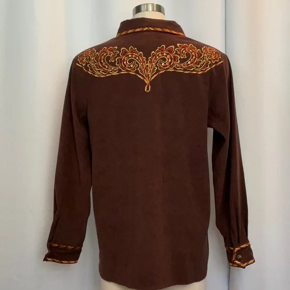 NWT Bob Mackie Wearable Art Embroidered Brown Long Sleeve Shirt Women Size L - Picture 2 of 10